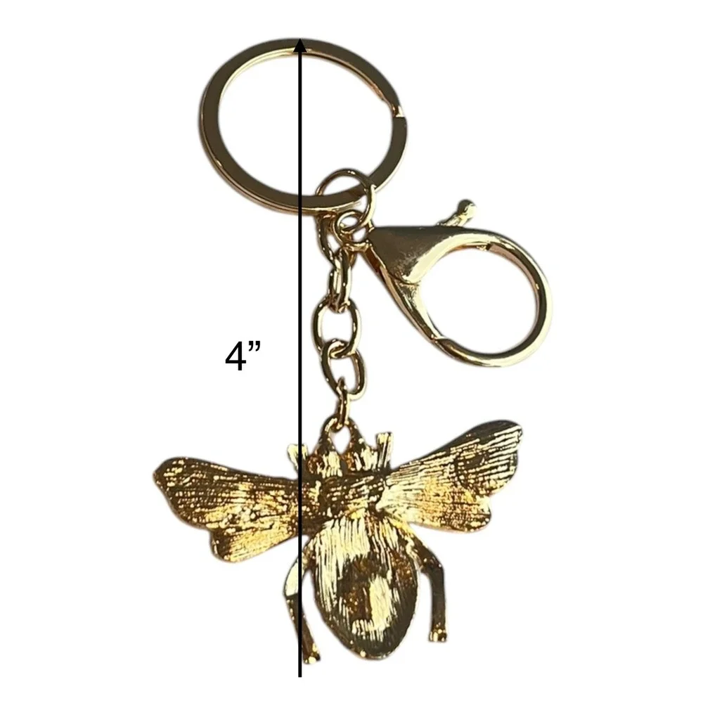 Women's Gold Tone Pink Clear Rhinestone Bee Pearl Charm Key Chain Keyring 4